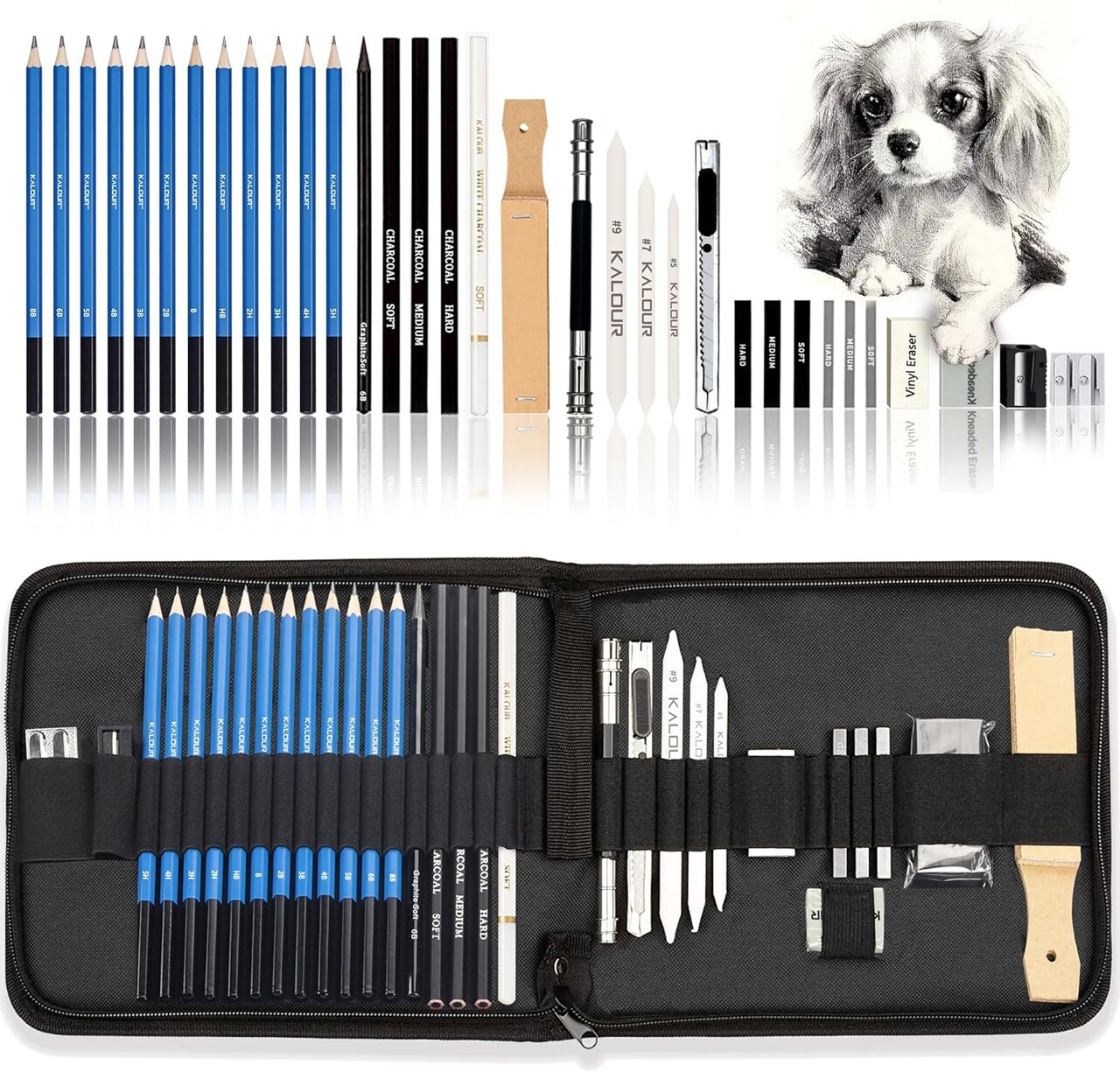 33 Pieces Pro Drawing Kit Sketching Pencils Set,Portable Zippered Travel Case-Charcoal Pencils, Sketch Pencils, Charcoal Stick,Sharpener,Eraser.Art Supplies for Artists Beginner Adults Teens